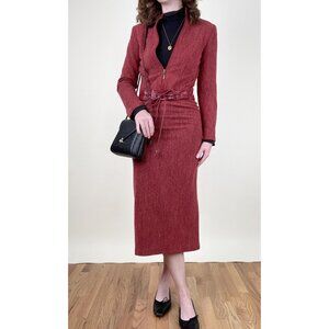 Vintage French Designer Leather Knit Skirt Set Suit Blazer Jacket Coat 70s 90s